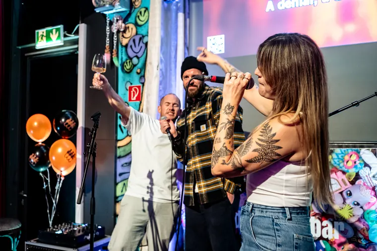 Guests singing on stage